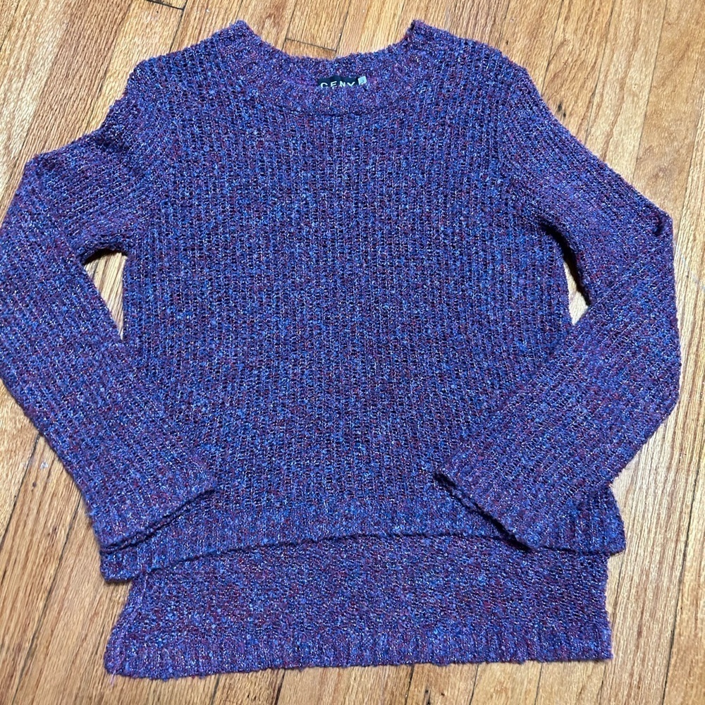 Ceny Womens Open Stitch Crew Neck Sweater Cozy Long Sleeves High Low Acrylic L